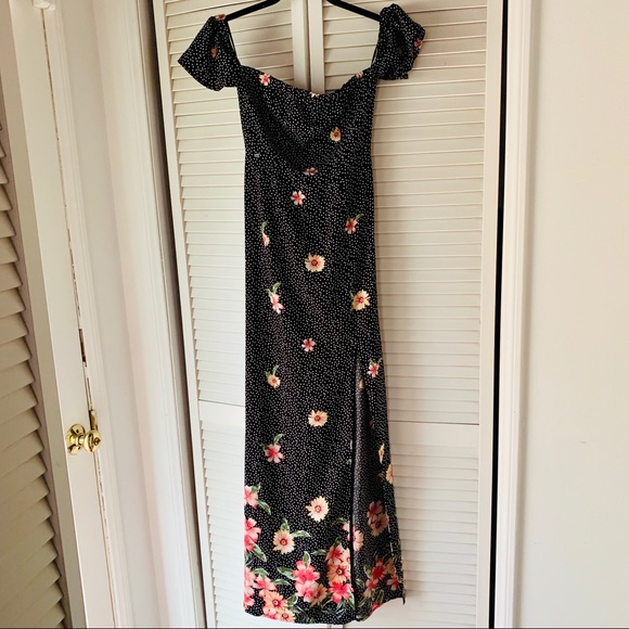 Lulus Dresses & Skirts - Lulus - Off the Shoulder Polka Dot Floral Dress